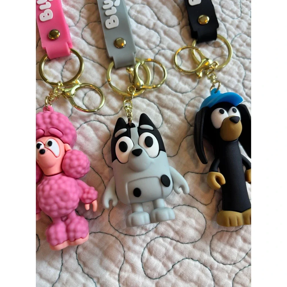 Bluey Character Keychains Muffin Snickers Coco Silicone Wristlet Charms 3 Pack
